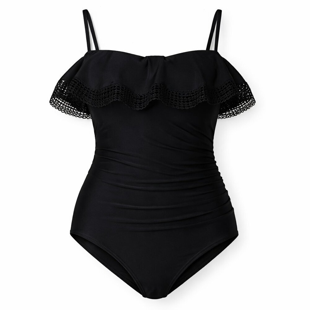 KONA SOL Black Ruffle One-piece Swimsuit Size XL